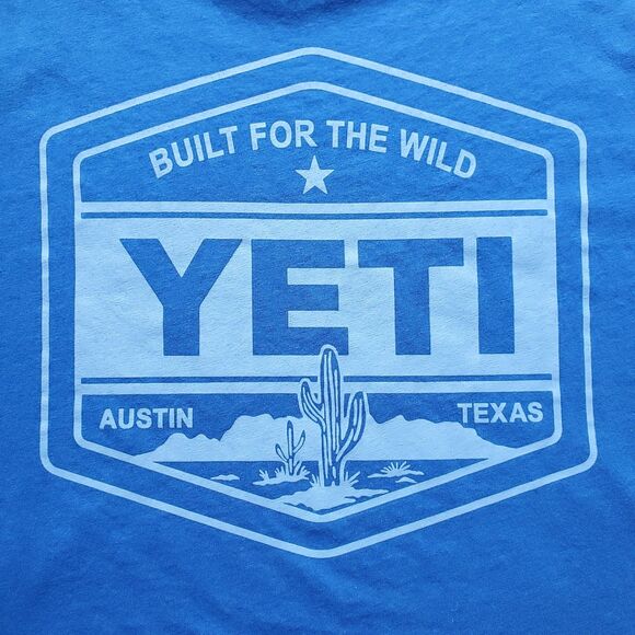 YETI Shirt Size S Blue Austin Texas Built for the Wild Camping Hiking Gym Casual - Picture 4 of 11
